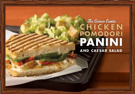 Corner Bakery Combo - Chicken Pomodori Panini & Caesar Salad Chicken Pomodori Panini, Chicken Pomodoro, Corner Bakery, Bakery Cafe, Caesar Salad, My Favourite, Sandwiches, Cooking Recipes, Salad