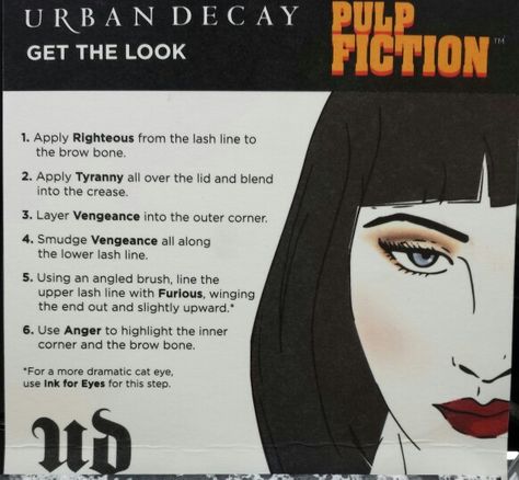 Urban Decay Pulp Fiction Makeup Look Pulp Fiction Makeup, 2015 Makeup, Lower Lashes, Pulp Fiction, Urban Decay, Get The Look, Makeup Looks, Lashes, How To Apply