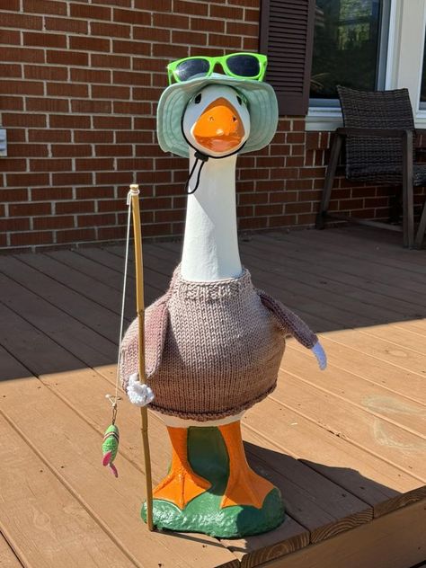 Porch Goose Outfit, Diy Porch Goose Clothes, Porch Goose Clothes Patterns, Gabby Outfits, Porch Geese, Garden Goose, Goose Costume, Concrete Goose, Goose Outfits