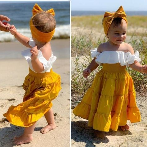 Arrives by Fri, Jan 27 Buy Toddler Kids Baby Girls Off Shoulder Ruffle Top Dress Summer Outfit Set Clothes 3 pcs/set at Walmart.com Long Flare Dress, Knitted Outfits, Ruffled Top Dress, Off Shoulder Ruffle Top, Baby Mode, Set Clothes, Headband Outfit, High Waisted Maxi Skirt, Stylish Baby