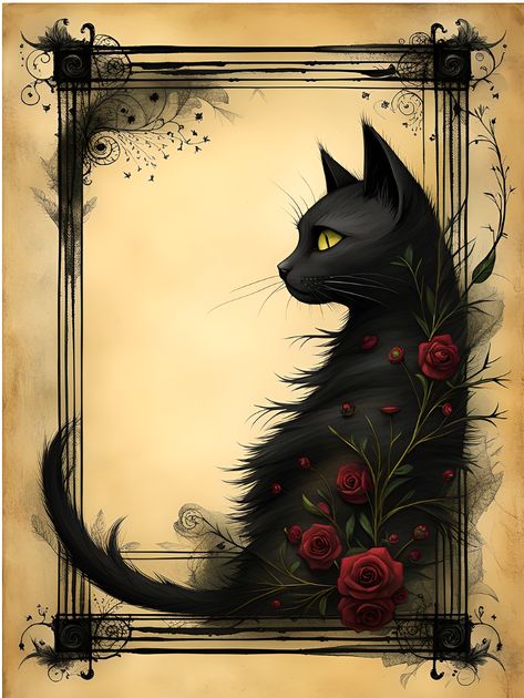 @Pixabay.com Vintage Style Art, Botanical Illustration Vintage, Black Cat Art, Witch Art, Cat Names, 판타지 아트, Book Of Shadows, Cafe Bar, Halloween Cat