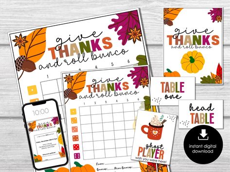 Thanksgiving Printable Bunco Score Cards, November Bunco Score Sheets, FALL Bunco, Autumn Bunco Party Kit, Friendsgiving Bunco, Give Thanks by BeforeThePartyCo on Etsy Bunco Score Sheets, Bunco Themes, Bunco Night, Table Markers, Bunco Party, Thanksgiving Friendsgiving, Sign In Sheet, Table Tents, Thanksgiving Theme