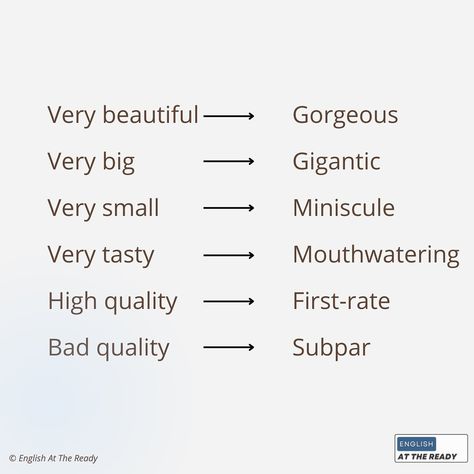 Make your language more sophisticated 🎓 How many of these more advanced synonyms did you know? Let me know in comments! 🔥 Big Gigantic, English Vinglish, English Vocabulary Words Learning, English Vocabulary Words, Vocabulary Words, English Vocabulary, Vocabulary, Did You Know, Make It Yourself