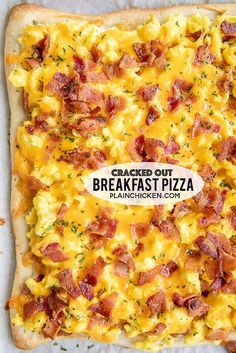 Cracked Out Breakfast Pizza - loaded with cheddar, bacon and Ranch! SO GOOD!!! Easy enough for a weekday breakfast. Refrigerated pizza crust topped with ranch dressing, scrambled eggs, bacon and cheddar cheese. We love this for breakfast, lunch and dinner. This is the most requested breakfast in our house. There are never any leftovers!! #breakfast #pizza #eggs #bacon #cheese Puff Pastry Breakfast Pizza, Breakfast Flatbread Pizza, Breakfast Flatbread, Breakfast For Dinner Ideas, Pizza Eggs, Scrambled Eggs Bacon, Breakfast Pizzas, Cracked Out, Breakfast Pizza Recipe