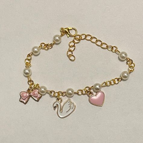 dainty handmade bracelet | cute coquette pink | gift for friends Coquette Gold Jewellery, Girlie Gift Ideas, Coquette Gift Ideas, Coquette Bracelets, Cute Girly Things, Good Gifts For Friends, Charm Bracelet Ideas, Coquette Gifts, Coquette Stuff