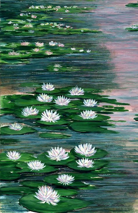 Lily pad and flower painting Lily Pads Drawing, Lily Pad Drawing, Landscape Tutorial, Watercolor Floral Art, Lotus Flower Painting, Water Lilies Painting, Koi Fish Drawing, Pond Painting, Lotus Painting