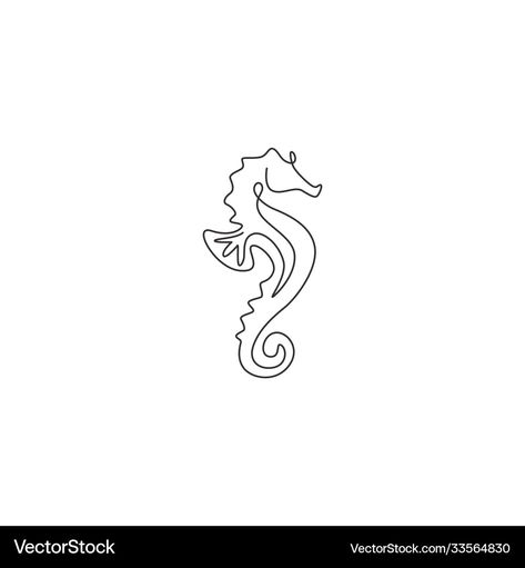 Sea Horse Line Drawing, Simple Seahorse Tattoo, Seahorse Doodle, Seahorse Outline, Line Art Animals, Seahorse Drawing, Marine Logo, Horse Vector, Maching Tattoos