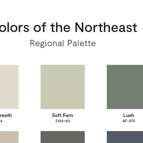 Benjamin Moore on Instagram: "From the New York metro area to the rocky Maine coast, the colors of our Northeast color palette are the perfect blend of classical and contemporary. Taking its direction from the region's unique mix of landscapes—think rich forest green, sandy shoreline beige, and skyscraper-reminiscent grays—this collection of versatile hues will leave its mark on any home. Head to our website to see the full palette, browse other regions, and shop color samples! #BenjaminMoore #Paint #PaintColors #Northeast #Home #DIY #InteriorDesign" Coastal Maine Color Palette, Maine Coast Color Palette, Maine Aesthetic, Paint Sample, Coastal Maine, Maine Coast, Paint Samples, Paint Colors For Home, Benjamin Moore