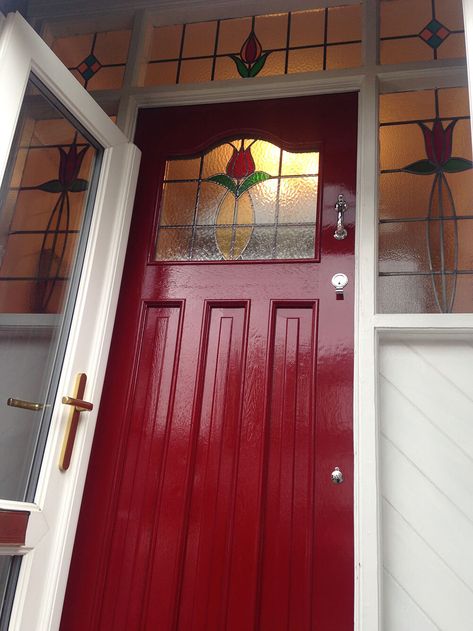 1930s Front Door, Front Door Blue, 1930s Home, Front Doors Uk, Victorian Front Doors, Double Glazed French Doors, Metal Front Door, Front Door Styles, Red Front Door