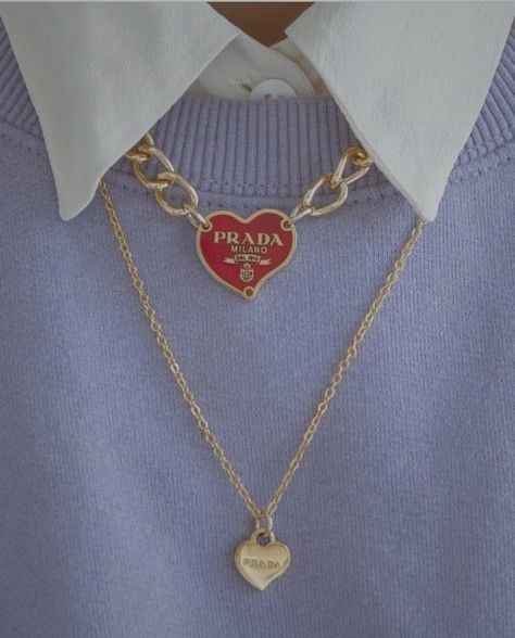 Prada Heart Necklace, Prada Necklace, Unrealistic Wishlist, Prada Aesthetic, Necklaces Red, Dr Wardrobe, Prada Milano, Fashion Designers Famous, Heart Accessories