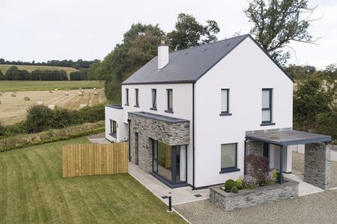 Modern Irish House, Irish Farmhouse Renovation, House Exterior Ireland, Exterior Cladding Ideas, Irish House Plans, Ireland Houses, Irish Farmhouse, House Designs Ireland, Cladding Ideas