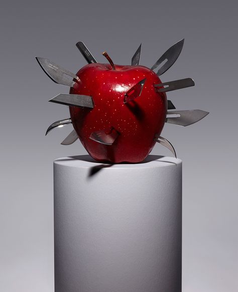 kyle bean arms forbidden fruit with self-defense devices Poesia Visual, Forbidden Fruit, Riot Grrrl, Grid Design, Adam And Eve, Fruit Art, Red Apple, Art Plastique, Still Life Photography