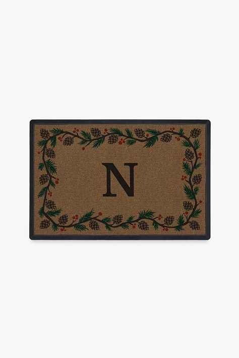 Winter Woods Monogram Doormat Monogram Doormat, Monogram Door Mat, Wood Monogram, Winter Woods, Ruggable Rug, Winter Wood, Pine Branch, Rubber Mat, Classic Rugs