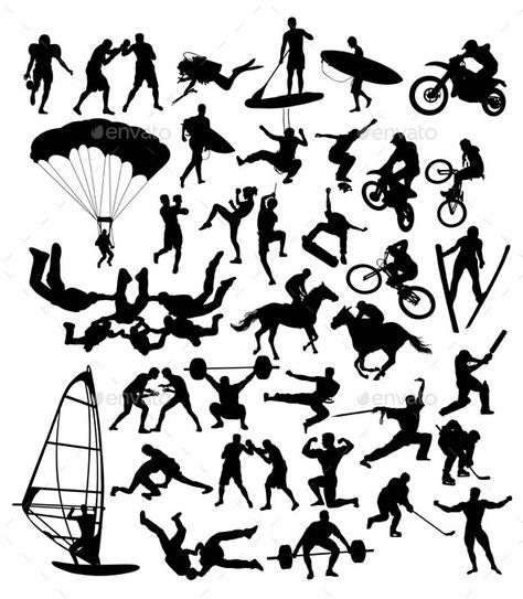 #Extreme #Sport Silhouettes - #Sports / #Activity #Conceptual #silhouettes #people #characters #isolated #illustration #vector #template Sports Silouhette, Sketch Movement, Sports Vbs, Sports Silhouettes, Silhouettes Art, Sport Silhouette, Silhouette Sport, Silhouette People, Extreme Sport