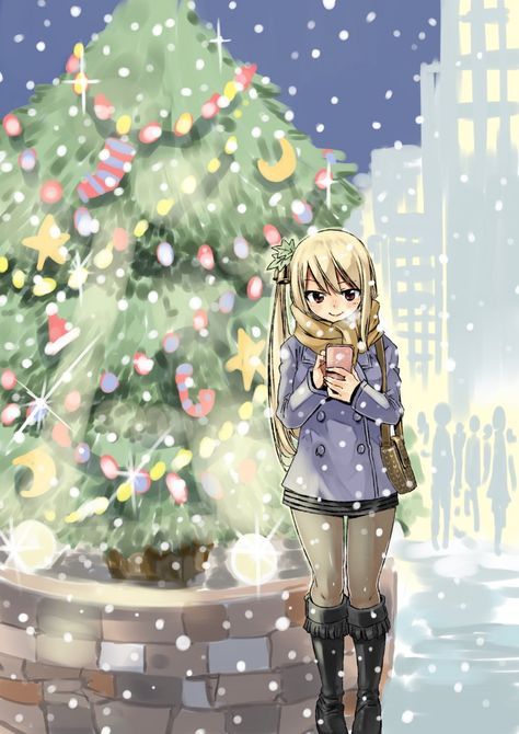 Merry Christmas From Lucy from Fairy Tail Lucy Heartfilia Pfp, Lucy Pfp, Drawing Christmas, Natsu X Lucy, Fairy Tail Girls, Fairy Tail Nalu, Fairy Tail Lucy, Natsu And Lucy, Fairy Tail Art