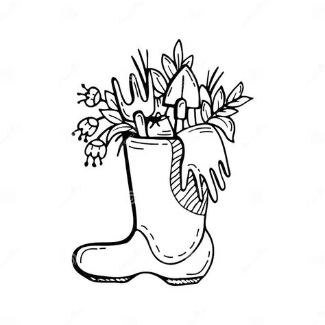 Plants and Flowers, Gardening Tools in a Rubber Boot. Hand-drawn Doodles Stock Vector - Illustration of floral, field: 191764060 Doodles Illustration, Floral Field, Inktober 2024, About Plants, Flowers Gardening, Sticker Ideas, Rubber Boot, Plants And Flowers, Gardening Tools