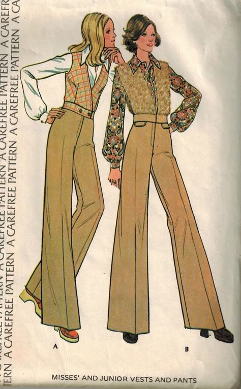 1977 Fashion, 70s Sewing, Pant Pattern, 70s Sewing Patterns, 70s Pants, Vest And Pants, 70s Inspired Fashion, Pants Women Fashion, Sewing Pattern Sizes