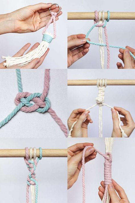 Decorative Macrame Knots Macrame Beginner, Double Half Hitch Knot, How To Macrame, Hitch Knot, Half Hitch Knot, Knots Guide, Macrame Tutorials, Simple Macrame, Decorative Knots