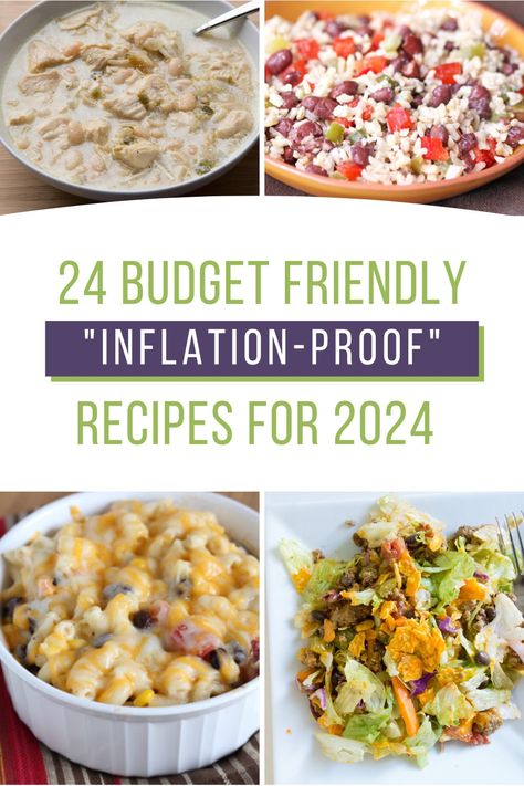 24 Budget Friendly, Inflation Proof Recipes for 2024 - $5 Dinners | Budget Recipes, Meal Plans, Freezer Meals Inflation Meals, Dollar Dinners, Wartime Recipes, 5 Dinners, Budget Dinner Recipes, Pantry Meals, Cheap Meal Plans, Frugal Meal Planning, Frugal Food