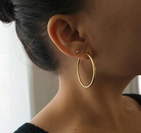 Double Ear Piercing Hoop, Ear Piercing Hoop, Double Ear Piercing, Rough Gemstone Jewelry, Glam Earrings, Front Back Earrings, Ear Jacket Earring, 18k Gold Earrings, Circle Earrings Studs