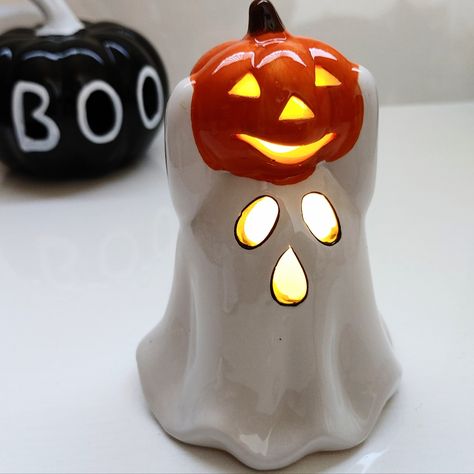 New Approx 6 Inches Tall I Have Other Halloween Decor Listed. Bundle To Save On Shipping. Halloween Ceramics, Pottery Halloween, Fall Pottery, Halloween Pottery, Halloween Decor Ghost, Clay Easter, Ghost With Pumpkin, Halloween Blow Molds, Wall Appliques