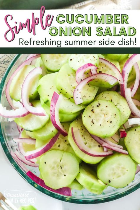 Elevate your summer salads with this simple Cucumber Onion Salad! Thinly sliced cucumbers and onions are tossed in a flavorful vinegar marinade, creating a refreshing and tangy side dish that pairs perfectly with grilled meats or sandwiches. With just a few simple ingredients, it's a breeze to make and enjoy! Cucumber Onion Vinegar, Cucumber Onion Salad, Cucumber Salad Vinegar, Vinegar Cucumbers, Cucumber Onion, Sliced Cucumber, Marinated Cucumbers, Asian Cucumber Salad, Cucumbers And Onions