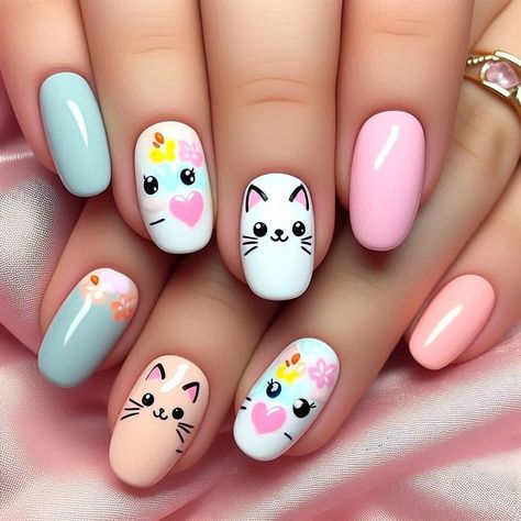 #kitten  #nails   #cute  #summer_nails Nail Art Kids Girl, Cat Gel Nails, Toddler Nails Designs Kids, Kid Nail Art, Cat Nails Design, Kitten Nails, Cat Nail Designs, Chloe Nails, Minion Nails