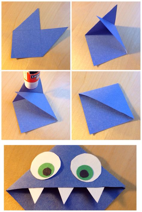 Cute monster bookmark Monster Bookmark, School Works, Diy Monsters, African Blouses, Origami Bookmark, Bookmark Template, Cute Monsters, Page Marker, Kid Crafts