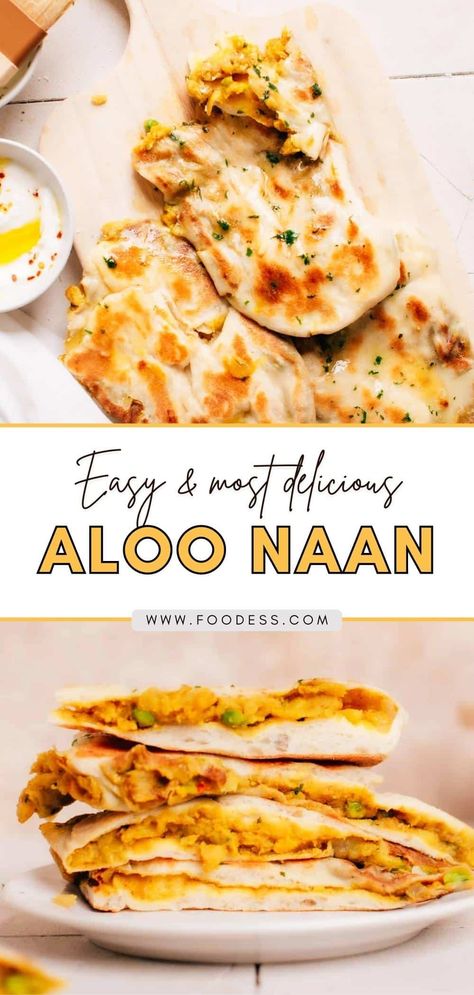 Are you looking for an easy and delicious Indian dish that you can make at home? You'll love this Aloo Naan! This soft, fluffy Indian flatbread is stuffed with a flavorful spiced potato filling and is so versatile - it can be enjoyed as a main dish or side, for lunch and dinner (Even as a snack!). Plus, it's budget-friendly and perfect for any occasion and weekday meals. Head over to my blog and get ready to make the best aloo naan at home with this easy-to-follow recipe + video. Aloo Naan Recipe, Aloo Naan, Stuffed Naan Bread Recipe, Recipes With Naan Bread, Indian Dinner, Naan Recipe, Weekday Meals, Indian Dishes, Easy Lunches