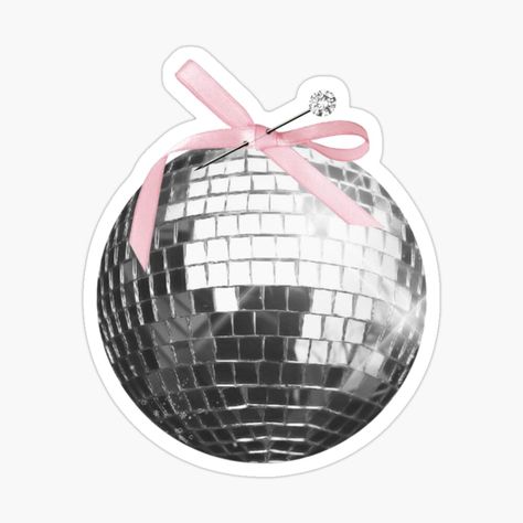 Coquette Pink Bow Disco Ball Sticker #coquette #coquettesticker #pink #pinkbow #discoballsticker Get my art printed on awesome products. Support me at Redbubble #RBandME: https://www.redbubble.com/i/sticker/Coquette-Pink-Bow-Disco-Ball-by-HappyPeel/161364828.JCQM3?asc=u Bows Stickers, Disco Ball Sticker, Journal Memories, Pink Disco Ball, Ribbon Sticker, Coquette Pink, Disco Balls, Disco Ball, Pink Bow