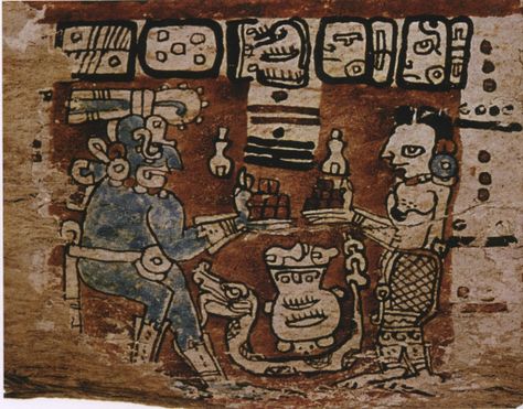 The Maya rain god Chac and the moon goddess IxChel exchange cacao. From the Madrid Codex Mayan Hot Chocolate Recipe, Mayan Chocolate, Psychoactive Plants, Mayan History, History Of Chocolate, Cacao Chocolate, Sacred Science, Mayan Art, Ancient Maya