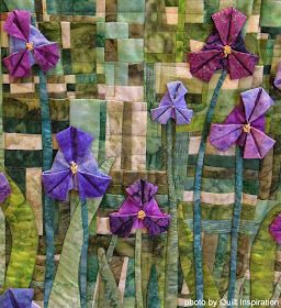 Folded Flowers, Origami Fabric, Origami Quilt, Flowers Quilt, Fabric Folding, Fabric Origami, Landscape Quilt, Flower Quilts, River City