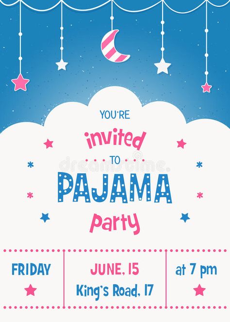 Pajama Party Invitation Card Template with Stars, Moon and Clouds. Kids' Pa #Sponsored , #affiliate, #AFFILIATE, #Invitation, #Pajama, #Template, #Card Invitation Card Sample, Slumber Party Invitations, Birthday Invitation Card Template, Pijama Party, Monster Birthday Parties, 30th Birthday Invitations, Party Invite Design, Birthday Party Invitation Templates, Kids Birthday Party Invitations