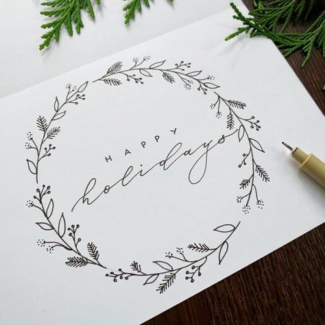 Handmade card, floral illustration, floral wreath, botanical line drawing, Christmas card, leaves drawing, wreath drawing Wreaths Drawing, Line Drawing Christmas, Christmas Cards Drawing, Leaves Drawing, Botanical Wreath, Drawing Christmas, Botanical Line Drawing, Christmas Calligraphy, Calligraphy Cards