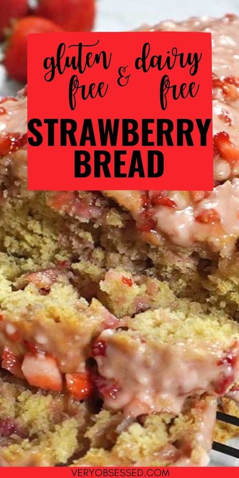 Close up of gluten-free dairy-free strawberry bread with strawberry glaze Strawberry Bread Recipe, Strawberry Cocktail Recipe, Strawberry Bread Recipes, Strawberry Gluten Free, Quick Bread Recipe, Strawberry Breakfast, Baked Breakfast Recipes, Strawberry Bread, Strawberry Glaze