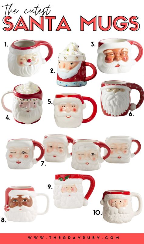 The Cutest Santa Mugs - 2021 - The Gray Ruby Diaries Mugs For Christmas, Colonial Williamsburg Christmas, Williamsburg Christmas, Christmas Decor Vintage, Mug Gift Ideas, Appreciation Gifts Diy, Teacher Appreciation Gifts Diy, Santa Mug, Vintage Mugs