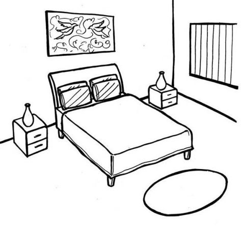 Bedroom Coloring Pages, Drawing Cartoon Characters Sketches, Bed Drawing, Bedroom Cartoon, Bedroom Drawing, Simple Bedroom Design, Drawing Sheet, Designs Coloring Books, Master Decor