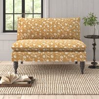 Yellow Loveseat, Cozy Loveseat, Upholstered Settee, Kitchen Mirror, Birch Lane, Floor And Wall Tile, Solid Pine, Yellow And Brown, Room Sofa