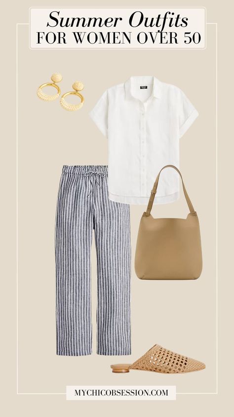 Summer fun is on the horizon, and with it comes the opportunity to put together chic, classic looks. Read on for 12 looks for women over 50. Summer Casual Outfits For Women 2024, Summer Fashion Over 50, Scandi Summer, My Chic Obsession, Striped Linen Pants, Casual Summer Outfits For Women, Striped Shirts, Fashion Capsule Wardrobe, Over 60 Fashion