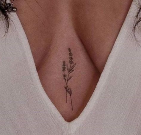 Sternum Tattoos For Small Chest, Tattoos Inbetween Breast Flower, Small In Between Breast Tattoo, Tattoo Ideas In Between Breast, Flower Between Breast Tattoo, Chest Tattoo Female Flower, Middle Of Breast Tattoo For Women, Tattoo Between Breast Women, Small Tattoo Between Breast