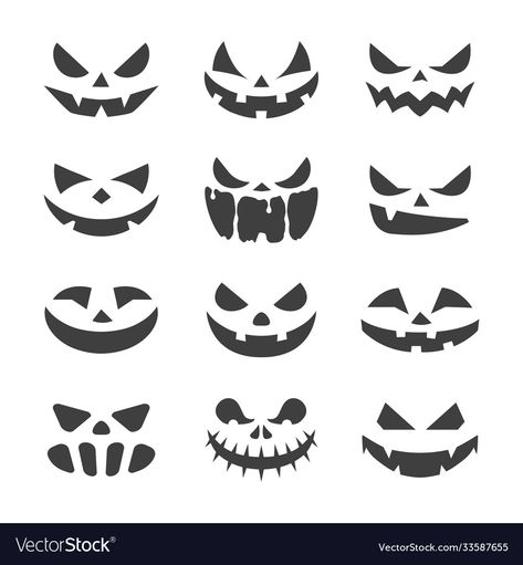 Jack-o-lantern Faces, Jack O Lantern Faces Scary, Different Pumpkin Faces, Pumpkin Face Tattoo, Jack I Lantern Faces, Cute Pumpkin Face Carving Ideas, Pumpkin Faces Drawing, Jackolantern Faces Template, Mean Pumpkin Face