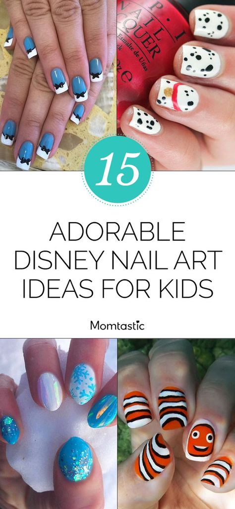 Ready to try some DIY Disney nail art at home? Disney Nail Designs French Tips, Kid Disney Nails, Disney Character Nails, Diy Disney Nails, Simple Disney Nails, Cinderella Nails, Disney Themed Nails, Disney Nail Art, Art Ideas For Kids