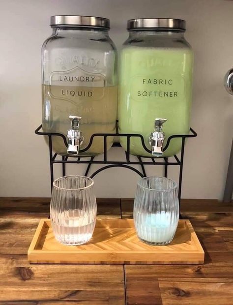 Laundry Room Jars Storage, Laundry Soap Dispenser Ideas, Laundry Room Ideas Organization, Laundry Room Decorations, Remodel Laundry Room, Laundry Room Wallpaper Ideas, Room Ideas Organization, Cabinets Laundry Room, Laundry In Kitchen