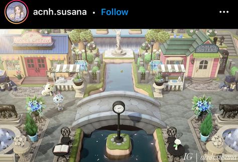 Animal Crossing Island Ideas Plaza, Acnh Shopping District, Acnh Shopping District Ideas, Happy 1st Anniversary, Shopping District, Animal Crossing 3ds, Animals Crossing, Animal Crossing Funny, Animal Crossing Guide