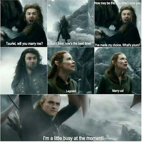 Legolas going back to his more pirate self, and Kili and Tauriel helping Tolkien Funny, Lotr Legolas, Hobbit Funny, Kili Hobbit, Legolas And Tauriel, Kili And Tauriel, Lotr Elves, Legolas And Thranduil, Lotr Funny