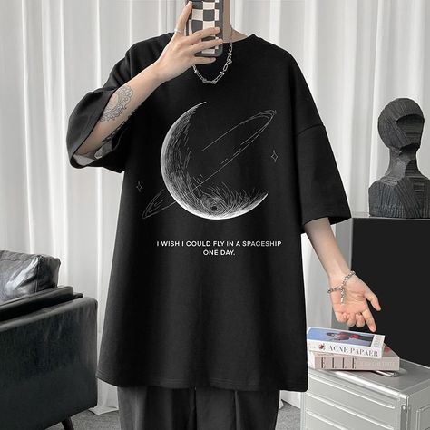 none Male Streetwear, Harajuku Shirt, Japan Streetwear, Moon Graphic, Tshirt Oversized, Men Tshirt, Oversized Pullover, Mens Tee Shirts, Print Jacket