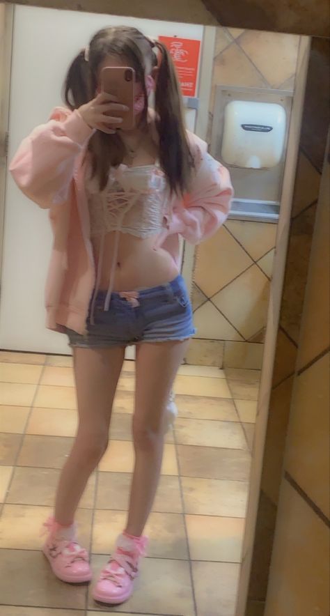 my fit for the day <3 IG PUPEOI #aesthetic #outfits #dollete Cutecore Casual Outfit, Cute Outfits Pink Aesthetic, Erokawa Aesthetic, Tinysp0000 Pink, Kawaii Outfits Pink, Doll Outfits Aesthetic, Doll Aesthetic Outfits, Jojifuku Aesthetic, Dollete Outfits