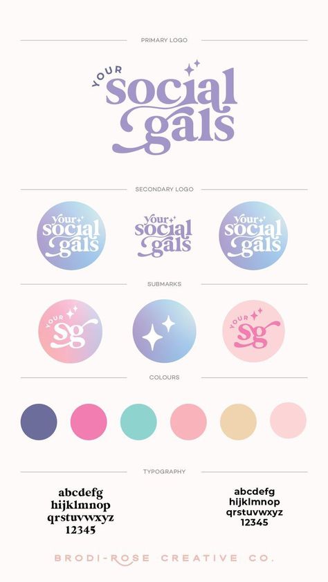 Brand Package Template, Social Media Manager Logo Ideas, Logo For Social Media Manager, Social Media Design Canva, Social Media Palette, Color Palette Social Media, Social Media Colour Palette, Cute Branding Ideas, Visual Identity Moodboard