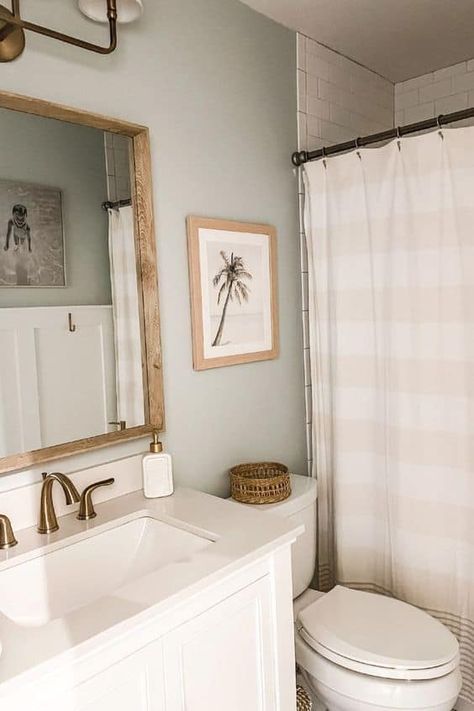 20 Neutral Coastal Bathroom Decor Ideas » Lady Decluttered Coastal Bathroom Shower Curtain, Neutral Coastal Bathroom, Coastal Bathroom Decor Ideas, Beachy Bathroom Decor, Dining Room Coastal, Nautical Home Decorating, Neutral Coastal Decor, Coastal Shower Curtain, Diy Coastal Decor