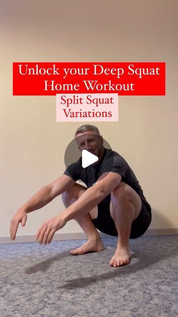 Jérôme Rattoni | Online Coaching | Home Workouts on Instagram: "UNLOCK YOUR DEEP SQUAT HOME WORKOUT 🔴 Split Squat Variation 🔥 Mixing 2 positions to lower the intensity of one can be a very good way to unlock a skill that you struggle with for a long time (deep squat?) 🔥 Here, I mix the Deep Squat (on one side) with the Deep Kneeling (on the other side). 🔥 Follow this routine for a few days/weeks and tell me how it goes 😎 🔴 #homeworkout #workoutonline #jeromemovnatcoaching #movnat #healthy #strong #fit #happy #free #5x5 #workouts" How To Do A Deep Squat, How To Deep Squat, Home Workout Split, Ankle Strength, Squats Workout, Workout Split, Split Squats, Squat Variations, Workout Splits